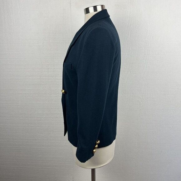 Ellen Tracy Blazer 6 Womens Petite Green Gold Buttons Double Breasted Vintage - Picture 4 of 12